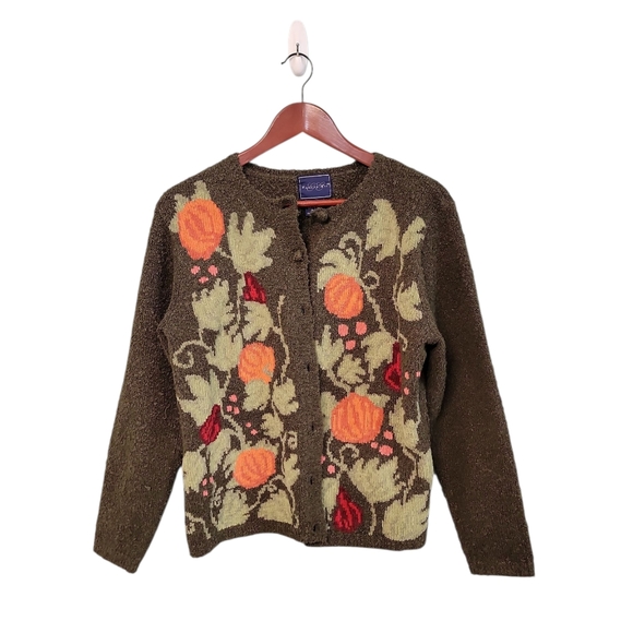 Vintage Eagle's Eye Sweater Cardigan Wpmens Size Md Pumpkin Patch Fall Cottage - Picture 1 of 13